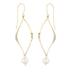Load image into Gallery viewer, Gold Curved Rhomboid Cultured Pearl Dangle Earrings