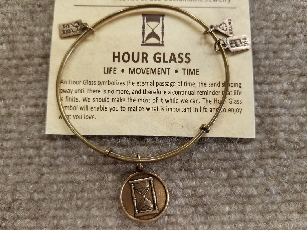 Hour Glass Gold Tone Brass Expandable Charm Bracelet