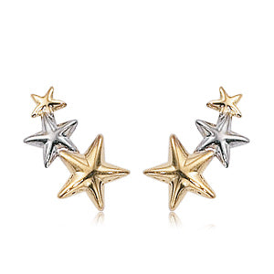 White And Yellow Gold Triple Star Drop Earrings