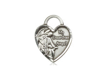 Cargar imagen en el visor de la galería, Guardian Angel Silver Heart Pendant With Chain Religious