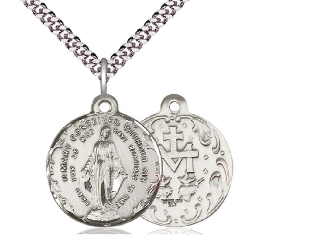 Immaculate Conception Silver Medal And Chain