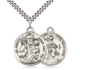 Saint Joseph And Guardian Angel Silver Pendant With Chain