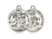 Charger l&#39;image dans la galerie, Saint Joseph And Guardian Angel Silver Pendant With Chain