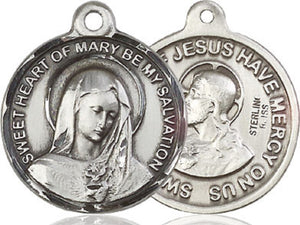 Immaculate Heart Of Mary And Jesus Silver Pendant And Chain