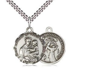Saint Anthony And Saint Francis Silver Pendant And Chain