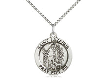 Cargar imagen en el visor de la galería, Saint Lazarus Silver Medal With 18 Inch Silver Curb Chain Religious