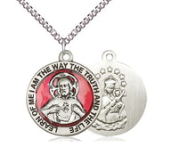 Cargar imagen en el visor de la galería, Red Scapular Silver Medal With 24 Inch Silver Chain Religious