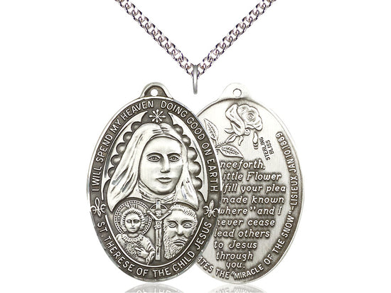 Saint Therese Oval Silver Pendant With Chain