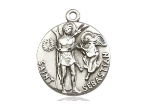Saint Sebastian Silver Pendant With Chain Religious