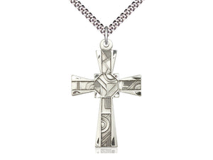 Mosaic Silver Cross With Chain Religious