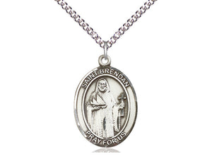 Saint Brendan Silver Pendant With Chain Religious