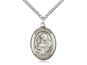 Saint Clare Of Assisi Silver Pendant With Chain Religious