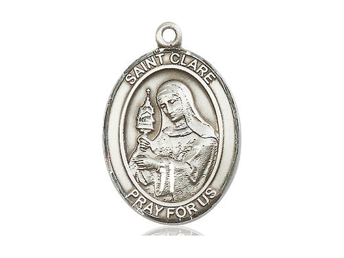 Saint Clare Of Assisi Silver Pendant With Chain Religious