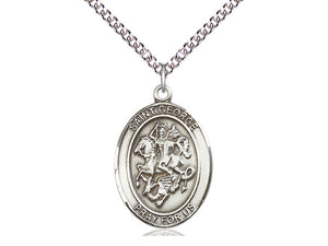 Saint George Silver Pendant And Silver Chain Religious