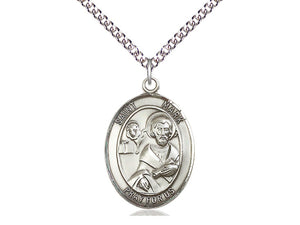 Saint Mark Silver Pendant With 24 Inch Silver Curb Chain Religious
