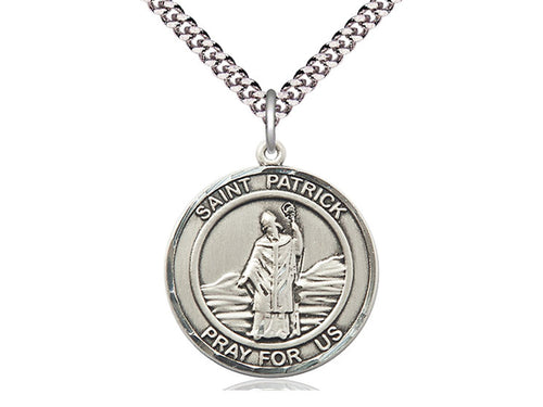 Saint Patrick's Medal With 24 Inch Silver Curb Chain Religious