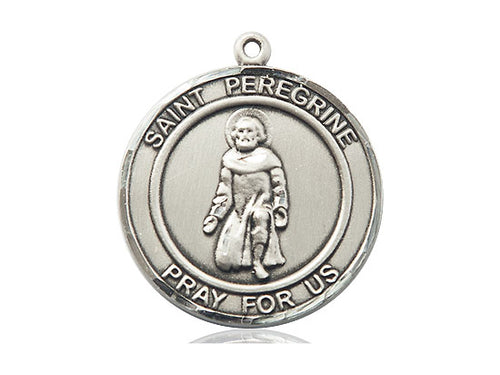 Saint Peregrine Silver Medal With 18 Inch Silver Curb Chain Religious