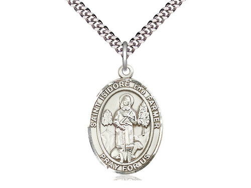 Saint Isidore The Farmer Silver Pendant And Silver Chain Religious