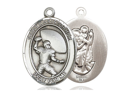 Saint Christopher Football Silver Pendant With Chain Religious