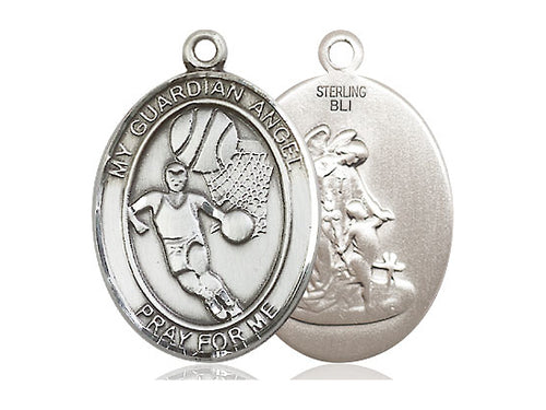 My Guardian Angel Basketball Silver Pendant With Chain