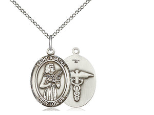 Saint Agatha Nurse Silver Pendant With Chain Religious