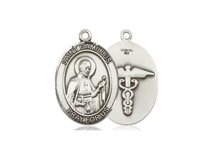 Saint Camillus Nurse Silver Oval Pendant With Chain