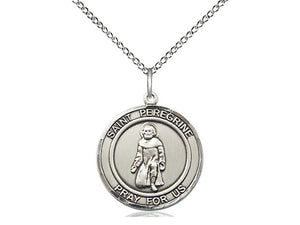 Saint Peregrine Silver Medal With 18 Inch Silver Curb Chain Religious