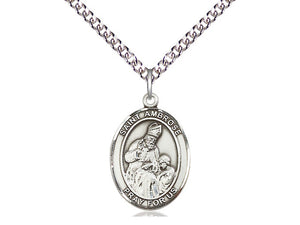 Saint Ambose Silver Pendant With Chain Religious