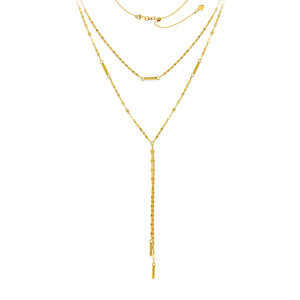 14K Yellow Gold Double Layer Adjustable Lariat Y Necklace