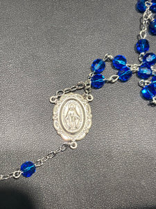 Silver And Austrian Crystal Capri Blue Rosary Beads