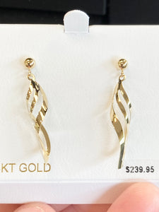 14 K Yellow Gold Dangle Twist Drop Stud Earrings