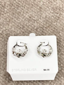 Silver Claddagh Hoop Earrings