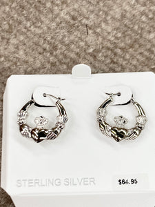 Silver Claddagh Hoop Earrings