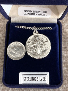 Good Shepherd And Guardian Angel Silver Pendant And Chain