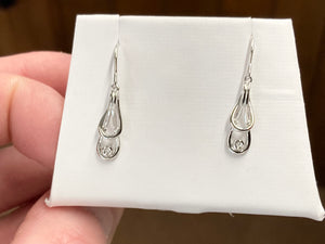 Silver Diamond Love Knot Dangle Earrings