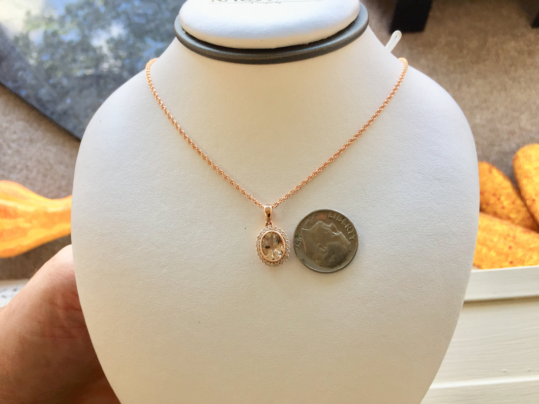 Morganite And Diamond Rose Gold Pendant With Rose Gold Chain
