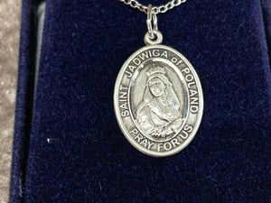 Saint Jadwiga Of Poland Silver Pendant And Chain
