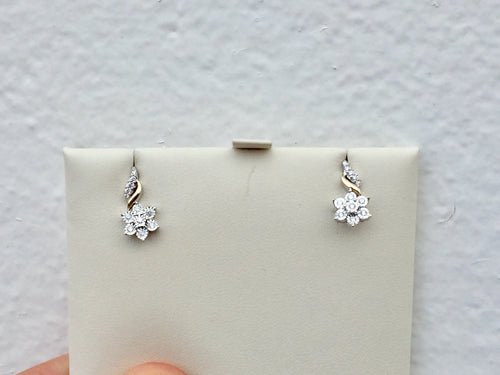 14 K Yellow And White Gold Diamond Earrings