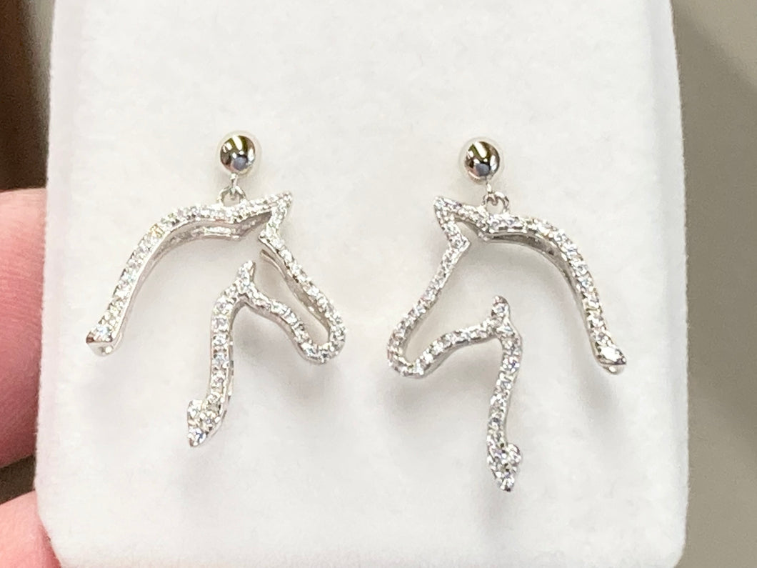 Silver Dangle Horse Crystal Earrings
