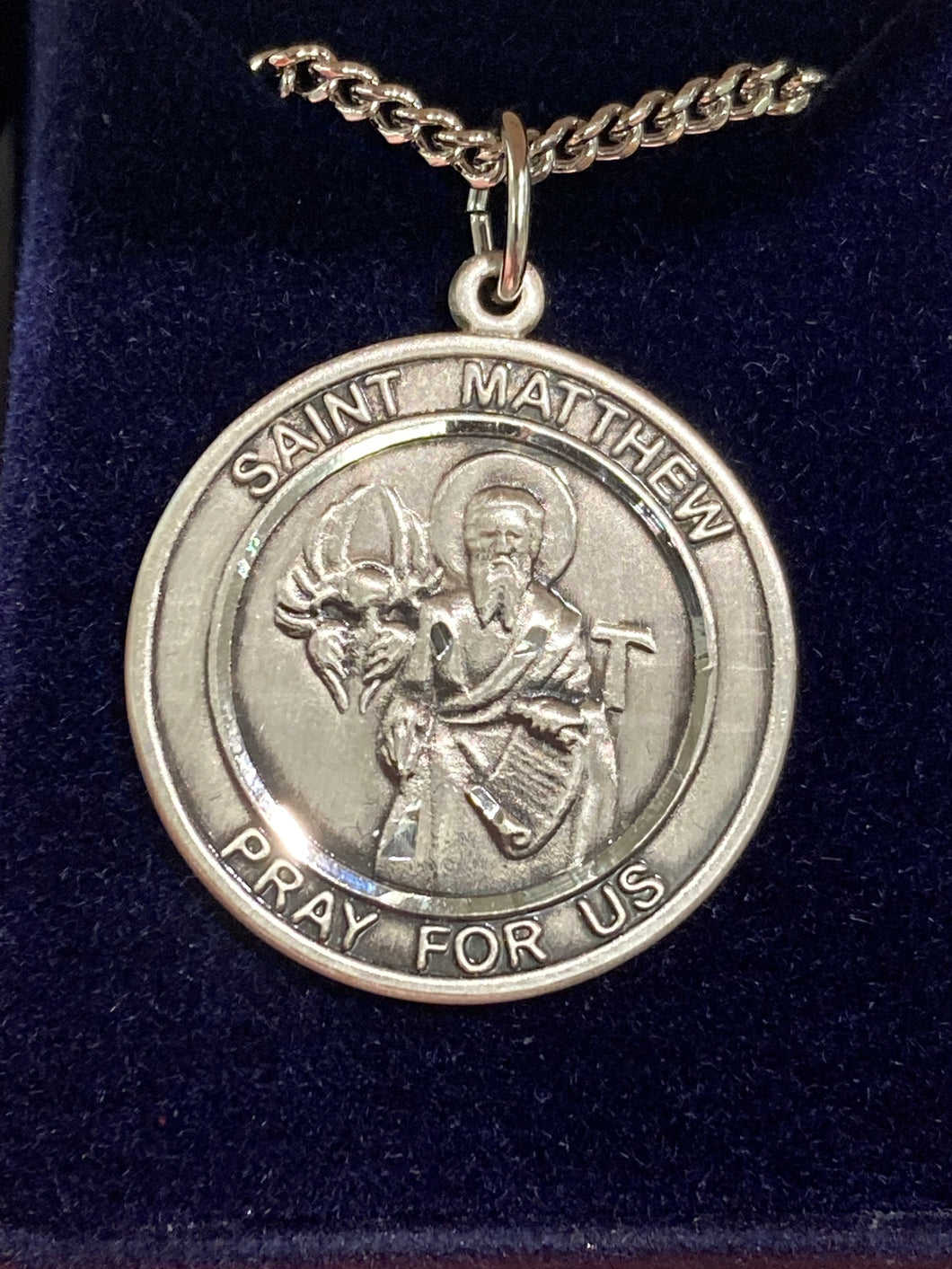 Saint Matthew Silver Pendant With 24 Inch Silver Chain Religious