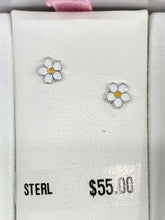Load image into Gallery viewer, Flower Silver Baby Earrings Threaded Backs
