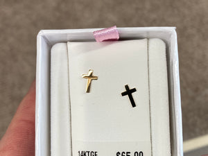 Children's Cross Earrings Gold Filled With 14 K Gold Threaded Posts
