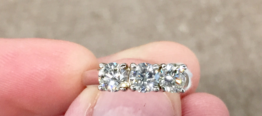14K White Gold 1.50 Carat Three Diamond Engagement Ring