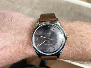 Timex Large Watch With Leather Strap