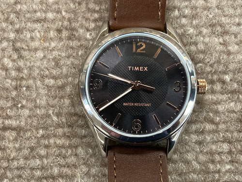 Timex Large Watch With Leather Strap