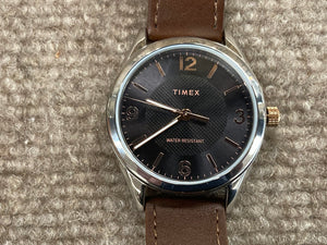 Timex Large Watch With Leather Strap