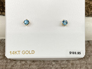Blue Topaz 14 K Yellow Gold 0.64 Carat Stud Earrings