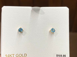 Blue Topaz 14 K Yellow Gold 0.64 Carat Stud Earrings
