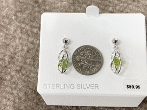 Silver Caged Peridot Dangle Earrings