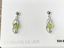 Load image into Gallery viewer, Silver Caged Peridot Dangle Earrings